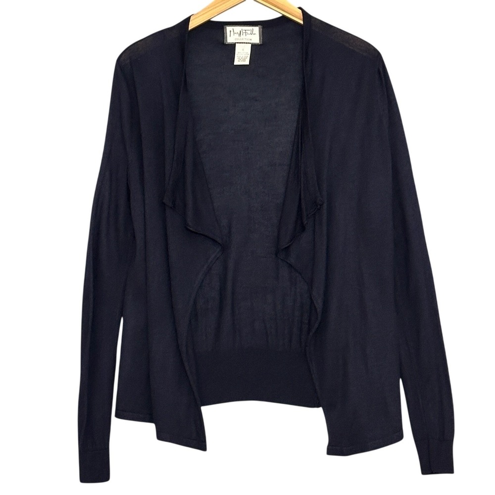 Mary McFadden Womens Sweater S Navy Blue Lightweight Open Drape Classic Preppy